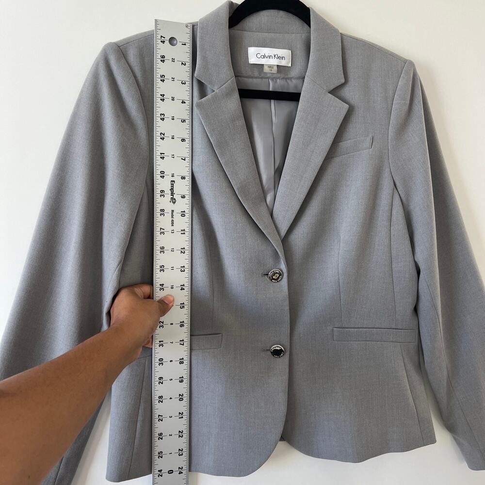 Calvin Klein Grey Stretch Blazer Jacket Womens 12 Career Professional Classic - Picture 10 of 11